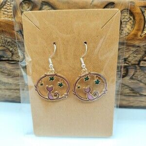Celestial Cat Earrings Purple